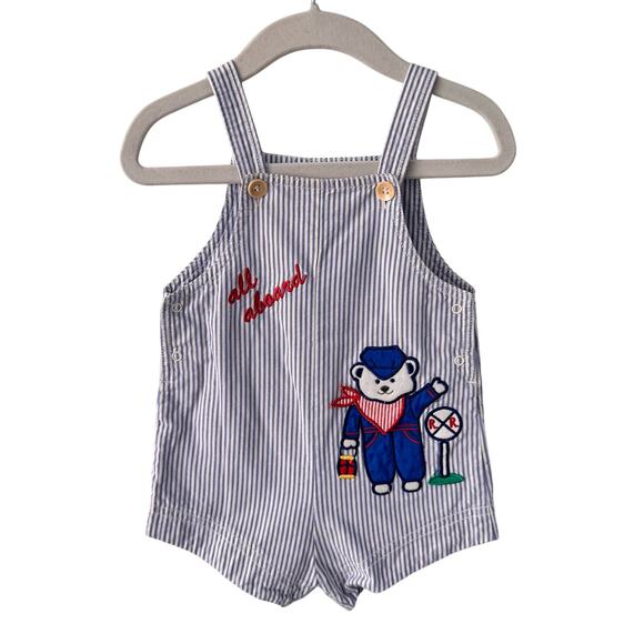 Baby Joe Other - Baby Joe Train Conductor Overalls 3–6M Vintage Embroidered Bear 100% Cotton